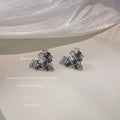 Antique Silver Irregular Stamp Heart Stud Earrings view 4