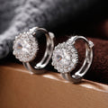 Round Halo Hinged Hoop Earrings In Polished Gold And Silver Tones view 2