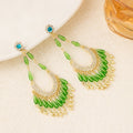 Green Teardrop Bead Gold Tone Chandelier Stud Earrings view 3