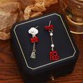 Mismatched Dog Bow and Blessing Long Stud Earrings view 2