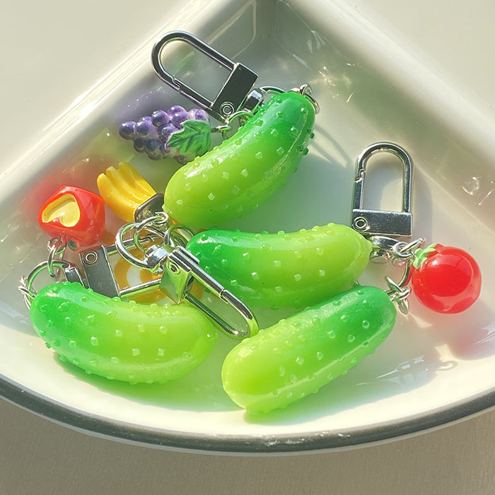 Realistic Cucumber and Fruit Novelty Clip Keychains in Four Designs