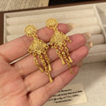Gold Filigree Medallion Multi Chain Tassel Earrings view 3