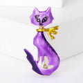 Long Body Cat Enamel Brooch With Gold Scarf in Four Colors view 6