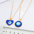 Gold Tone Blue Evil Eye Pendant Necklaces in Heart and Round Shapes view 2
