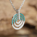 Silver Tone Concentric Circle Pendant Necklace with Turquoise Enamel view 2