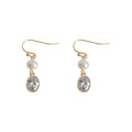 Gold Tone White Pearl And Clear Oval Stone Hook Earrings view 5