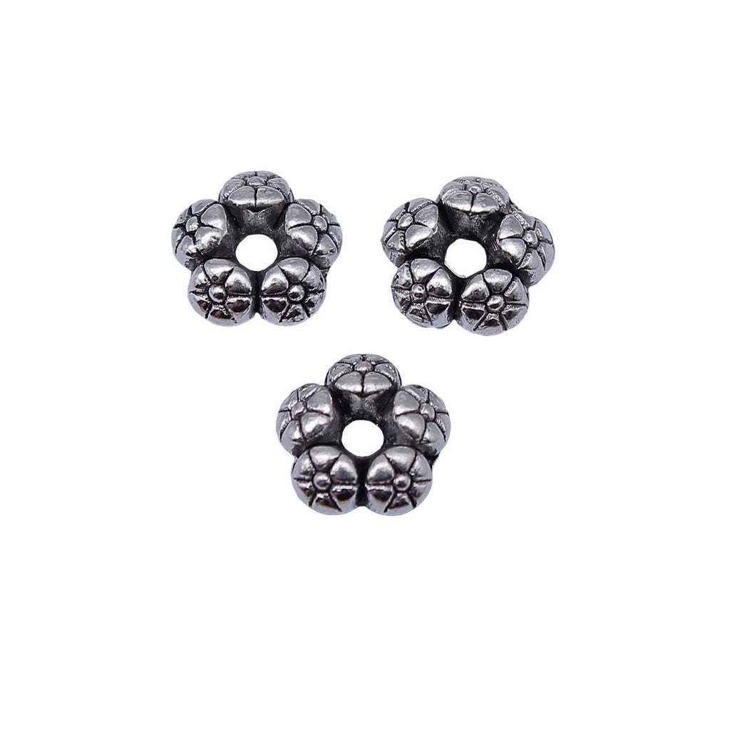 7.6x7.6x3.4mm 0.6g Antique Silver Zinc Alloy Flower Small Hole Spacer Beads for DIY Bracelet Jewelry Making