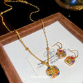 Gold Multicolor Crystal Drop Earrings Silver Key Necklace view 2
