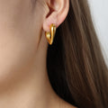 Heart Stud Earrings Hammered Smooth Open Gold Steel view 8