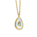 Teardrop White Shell Pendant Necklace Blue Center Stone view 5