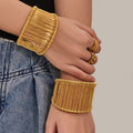 Wire-Wrapped Open Cuff Bangle Gold Or Steel Wide Band view 4
