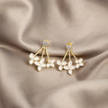 Gold White Enamel Flower Cluster Drop Stud Earrings view 1
