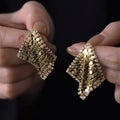 Woven Metal Mesh Square Statement Stud Earrings For Women view 6