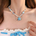 Blue Starfish Beaded Layered Necklace Fashion Jewelry view 6