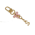 Gold Tone Initial Letter Keychain With Pink Enamel Bow Charm view 5