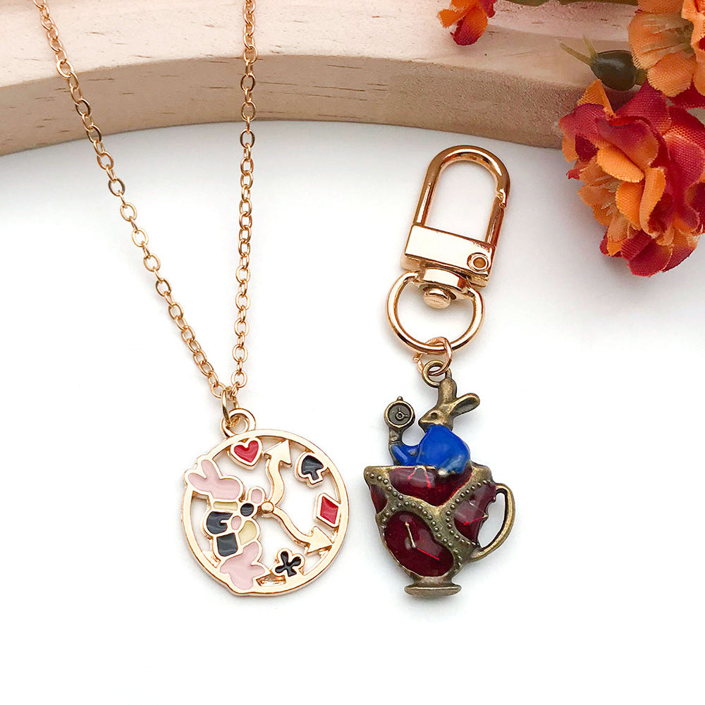 Enamel Zinc Alloy Alice Theme Round Disc Charm Pendant for DIY Bracelet Necklace Jewelry