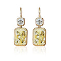 Yellow Rectangular Two-Tier Drop Earrings In Polished Gold Tone view 3