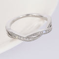 Twisted Leaf Clear Stone Slim Band Ring In Silver Tone view 3