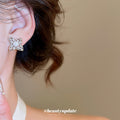 Crystal Butterfly and Square Drop Stud Earrings in Silver Tone view 3