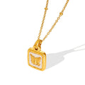 Square Butterfly White Shell Pendant Necklace Gold or Steel view 5