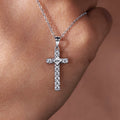 Silver Tone Pavé CZ Cross Pendant Necklace Delicate Chain view 1