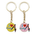 I Love Study Enamel Key Ring Pink Or Yellow Disc Metal Charm view 5