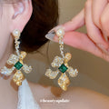 Crystal Floral Drop And Blue Cabochon Stud Earrings view 3