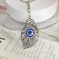 Silver Openwork Feather Evil Eye Keychain Rhinestone Eye view 4