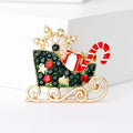 Christmas Sleigh Brooch Green Rhinestone Candy Cane Gift Pin view 1