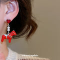 Red Horse and Heart Pearl Drop Stud Earrings Metal Tone Jewelry view 3
