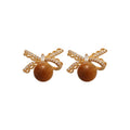 Crystal Bow Stud Earrings With Amber Tone Round Drops view 5