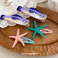 Resin Starfish Snap Hair Clips Pink Teal Thread Bases view 4
