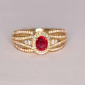 Gold Red Oval Halo Cross Band Finger Ring Sizes 6-10 view 3
