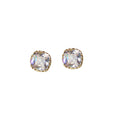 Cushion Cut Clear Crystal Stud Earrings Gold Bezel Settings view 5