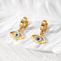Gold Tone Evil Eye Huggie Drop Earrings in Five Designs view 8