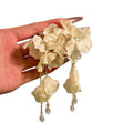 Ivory Fabric Flower Crystal Tassel Earrings With Gold-Tone Settings view 5