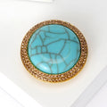 Round Crackle Stone Brooch With A Round Veined Cabochon Bordered By Small Amber Crystals view 4
