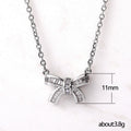 Silver Tone Bow Pendant Necklace With Clear Stones view 5