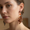 Brown Orange and Multicolor Leaf Long Dangle Earrings view 1