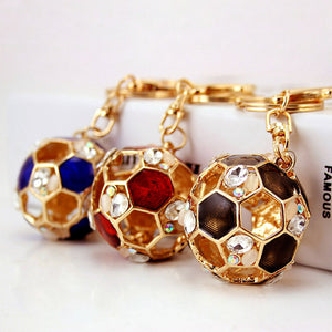 Soccer Ball Keychain With Enamel Panels Clear Stones and Lobster Clasp