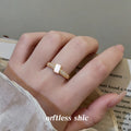 Gold-Tone Open Adjustable White Enamel Pave Band Ring view 2