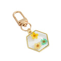 Gold Tone Pressed Flower Resin Clip Keychains in Four Shapes view 5