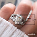 Silver Tone Oval Crystal Leaf Accent Ring Set Statement Jewelry view 2