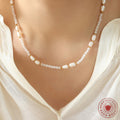 Gold Freshwater Pearl White Stone Bead Necklace One Style view 3