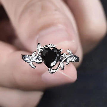 Black Heart Stone Vine Ring In Gold And Silver Tones