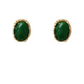 Green Oval Cabochon Stud Earrings Gold Scalloped Frame view 5