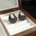 Purple Crystal Look Cluster Blackened Huggie Earrings view 4