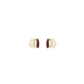 Brown White and Gold Tone Layered Small Hoop Earrings view 5