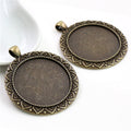 Leaf Border Round Pendant Settings in Two Antique Finishes view 3