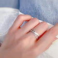 Baguette And Round Stone Crisscross Multi-Rail Ring In Silver Tone view 3
